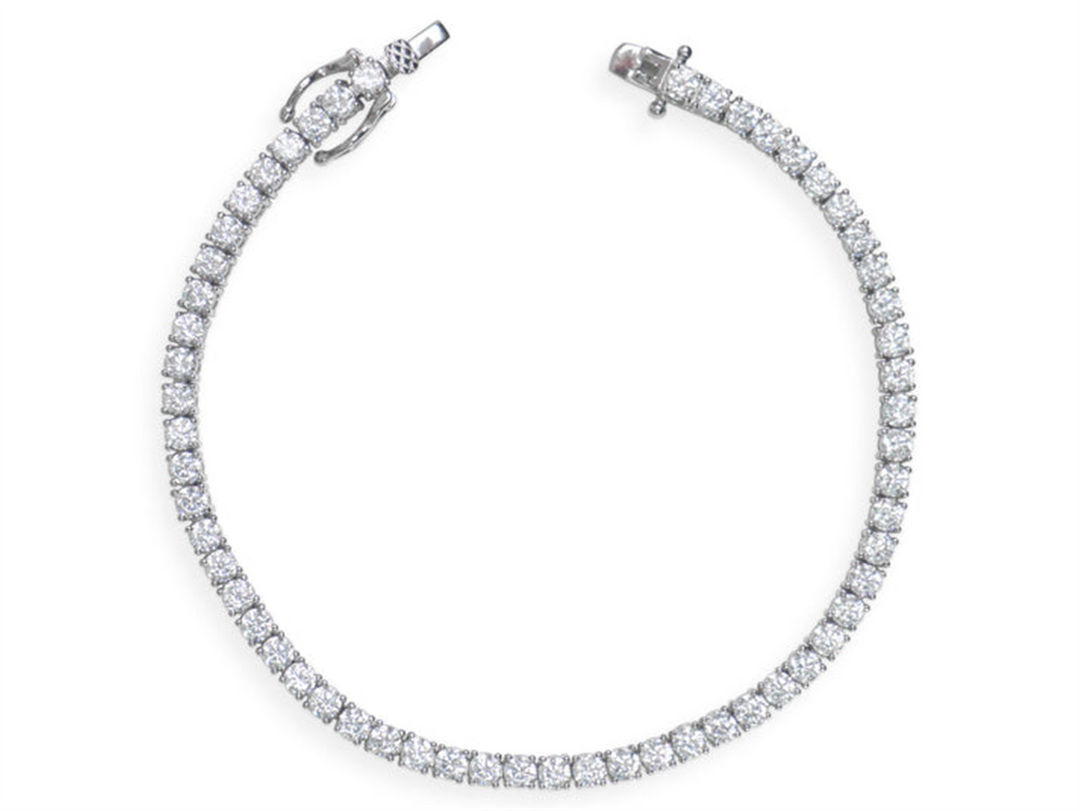 White Sterling Silver Tennis Bracelet 
Top Width: 3.5mm
Length: 7.5"