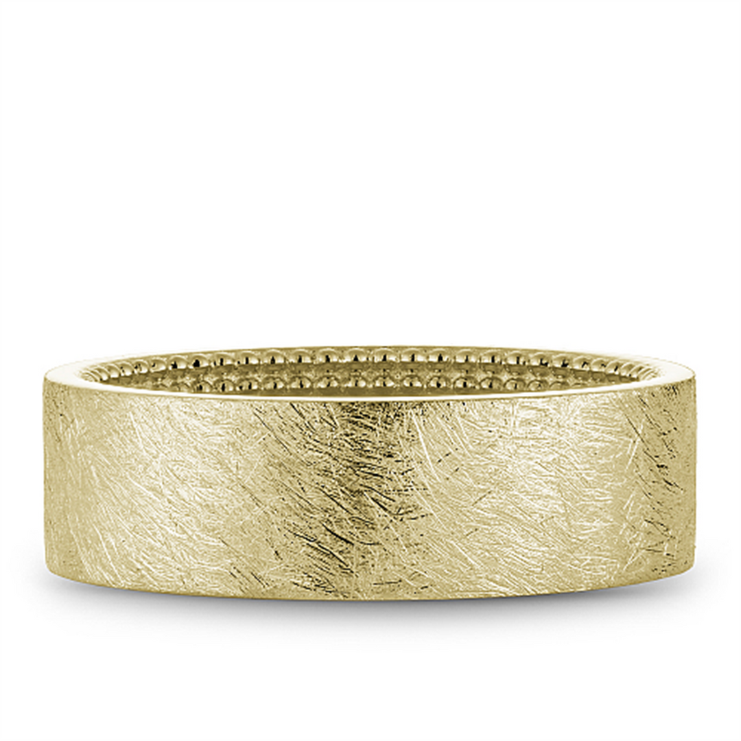 Men's Yellow Gold Flat Band with Diamond Brushed Finish