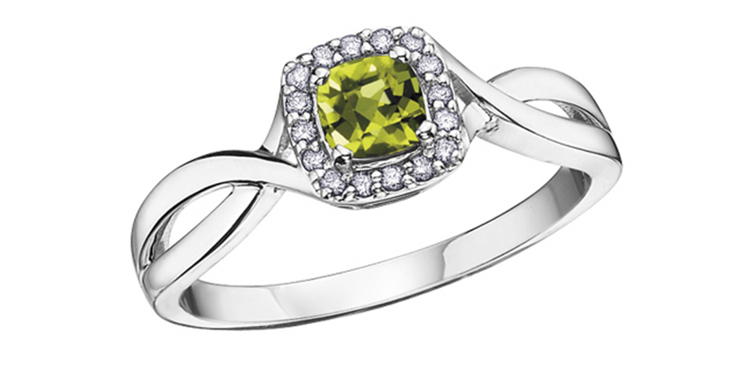 10K White Gold Halo Peridot and Diamonds Ring
Primary Stone: Cushion-