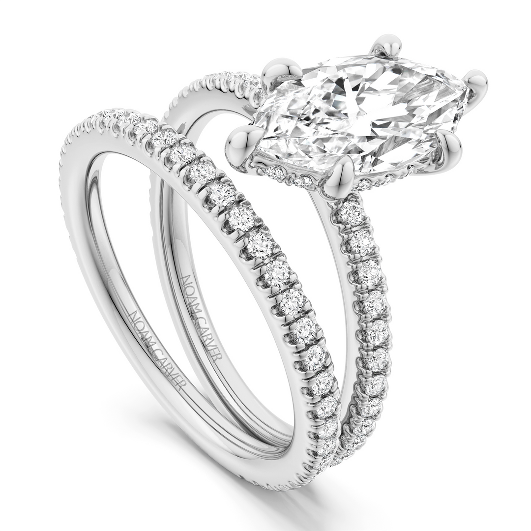 White Gold Side Stones Diamond Engagement Ring Semi-Mount
Fits Centre