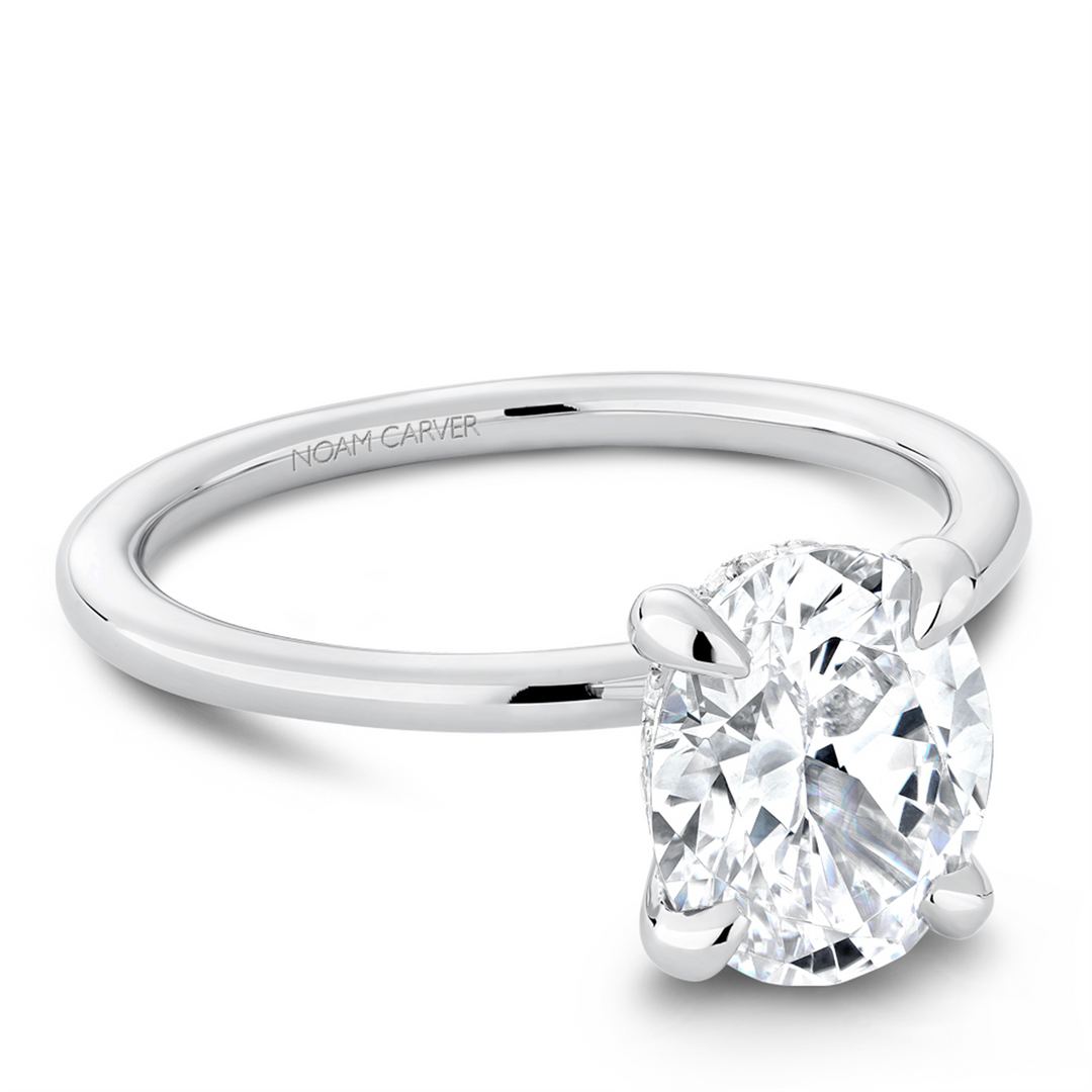 14K White Gold Hidden Halo Diamond Engagement Ring Semi-Mount
Fits Ce
