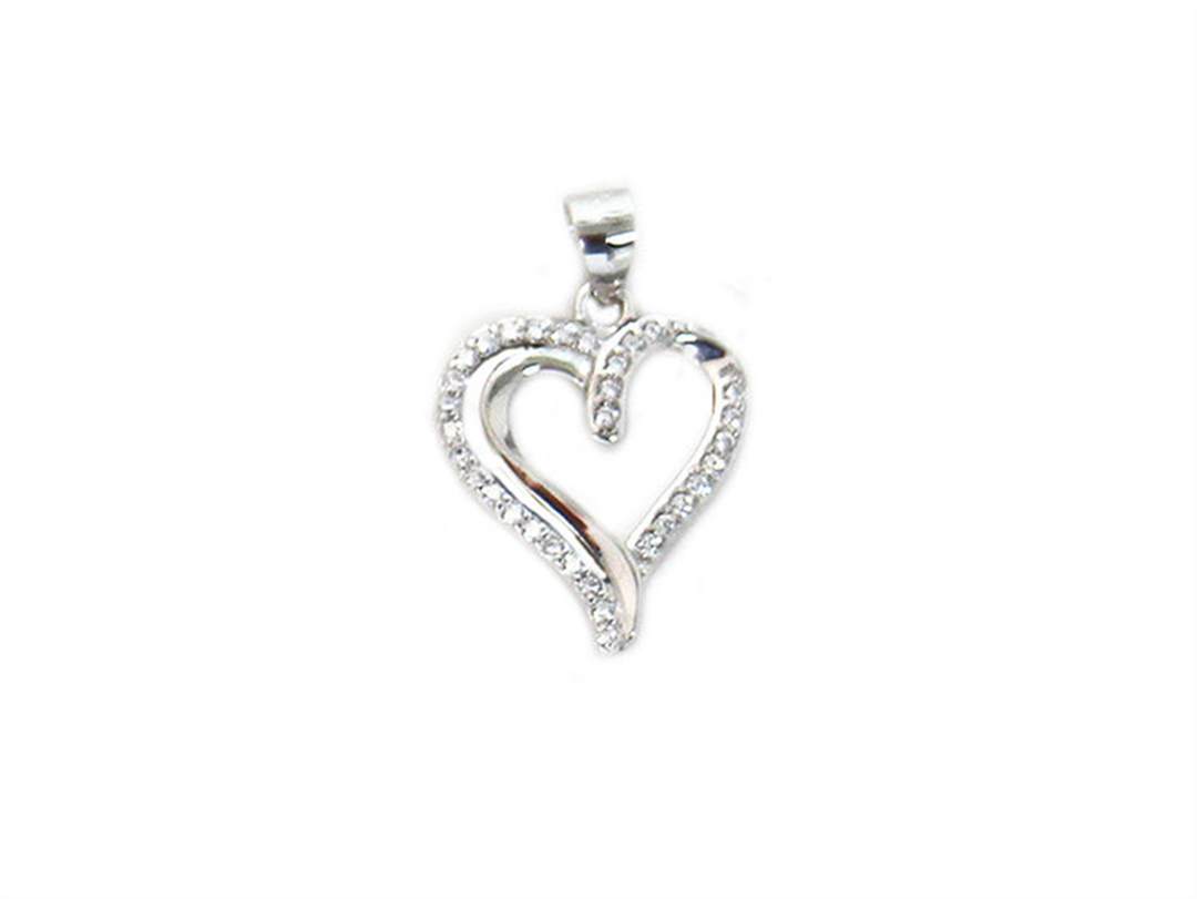 Sterling Silver White Polished Heart Pendant with Cubic Zirconium 
Le