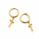 Load image into Gallery viewer, Yellow Gold Vermeil Sterling Silver Cross Charm Polished Huggie Earrin