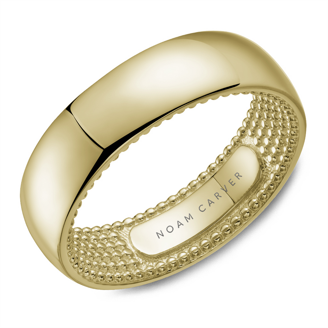 Men's Yellow Gold Domed Band with Polished Finish 
Top Width: 6.5 mm