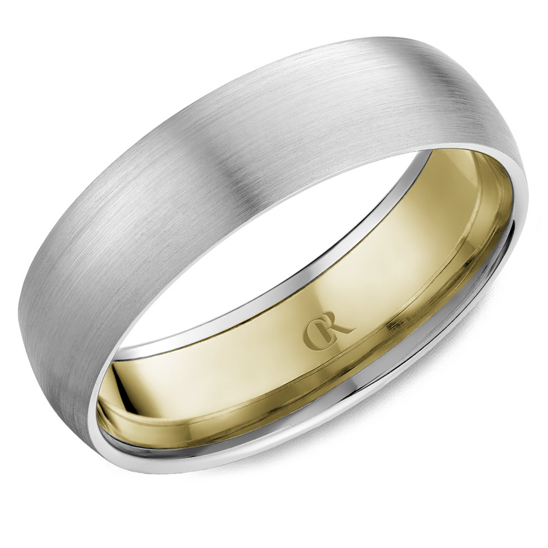 Men's White & Yellow Gold Domed Band with Satin Finish 
Top Width: 6