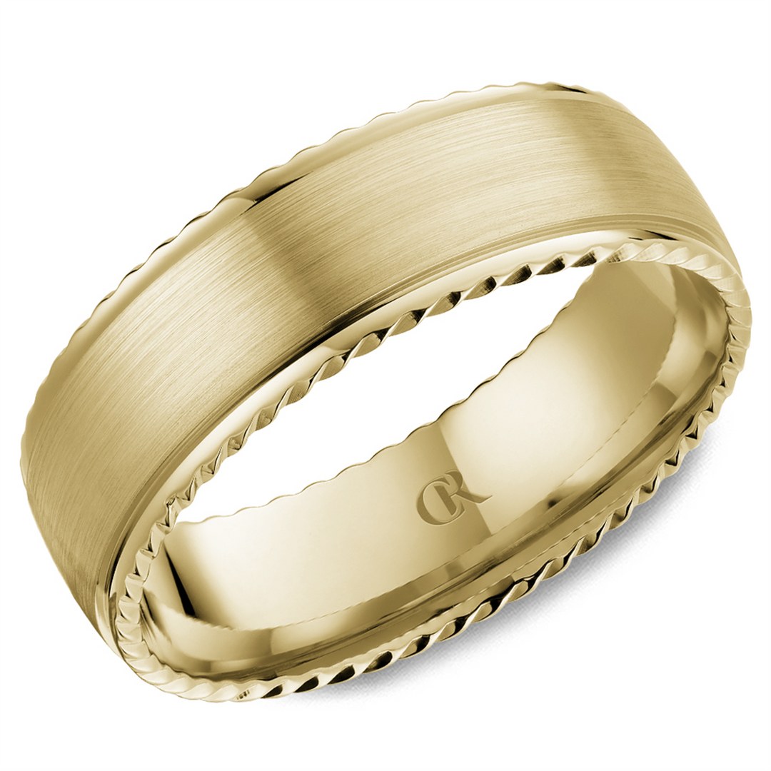 Men's Yellow Gold Stepped Down Edges Band with Sandpaper Finish 
Top