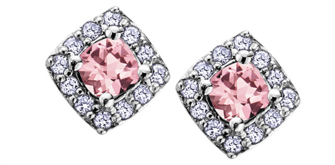 10K White Gold Halo Pink Tourmalines Diamonds Stud Earrings
Primary S