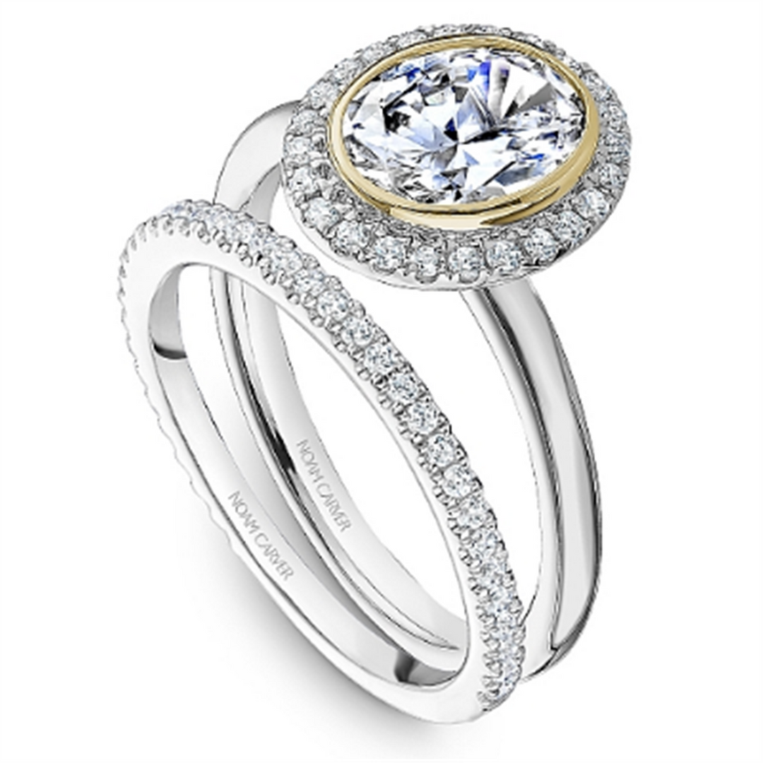 Yellow & White Gold Halo Diamond Semi-Mount