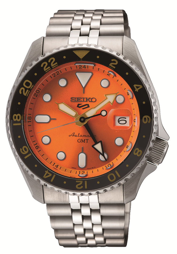 SEIKO5 Men's Stainless Steel Automatic Sport Watch with Orange Dial