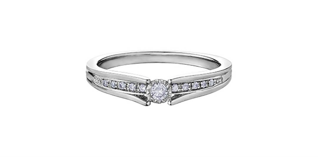 10K White Gold Side Stones Round Diamond Engagement Ring