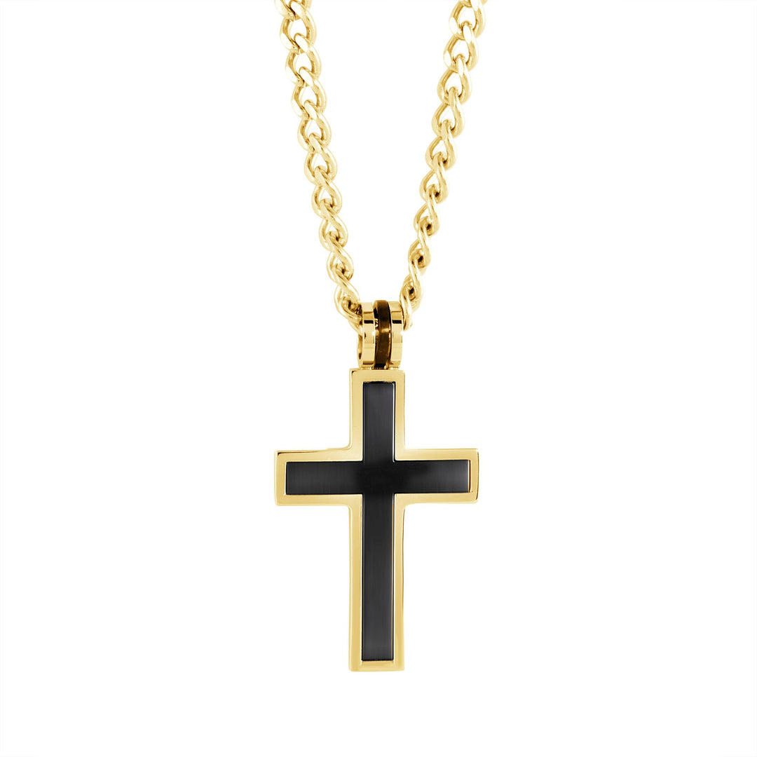 Polished Gold Stainless Steel Cross Necklace