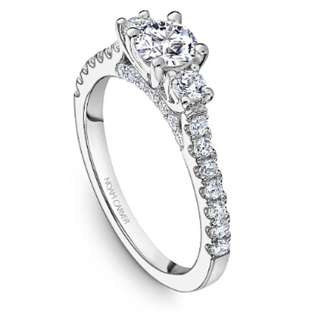 14K White Gold 3 Stone Round Diamond Engagement Ring