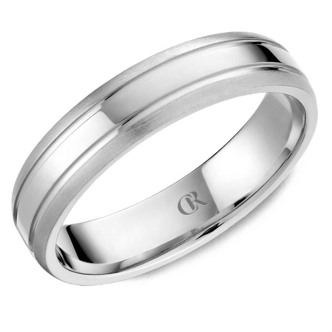 Men's White Gold Domed Band with Multi-Finish Finish 
Top Width: 5 mm