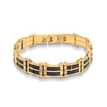 Load image into Gallery viewer, Gold Stainless Steel Carbon Fibre Fancy Link Bracelet 
Length: 8&quot; + 0.5&quot;
