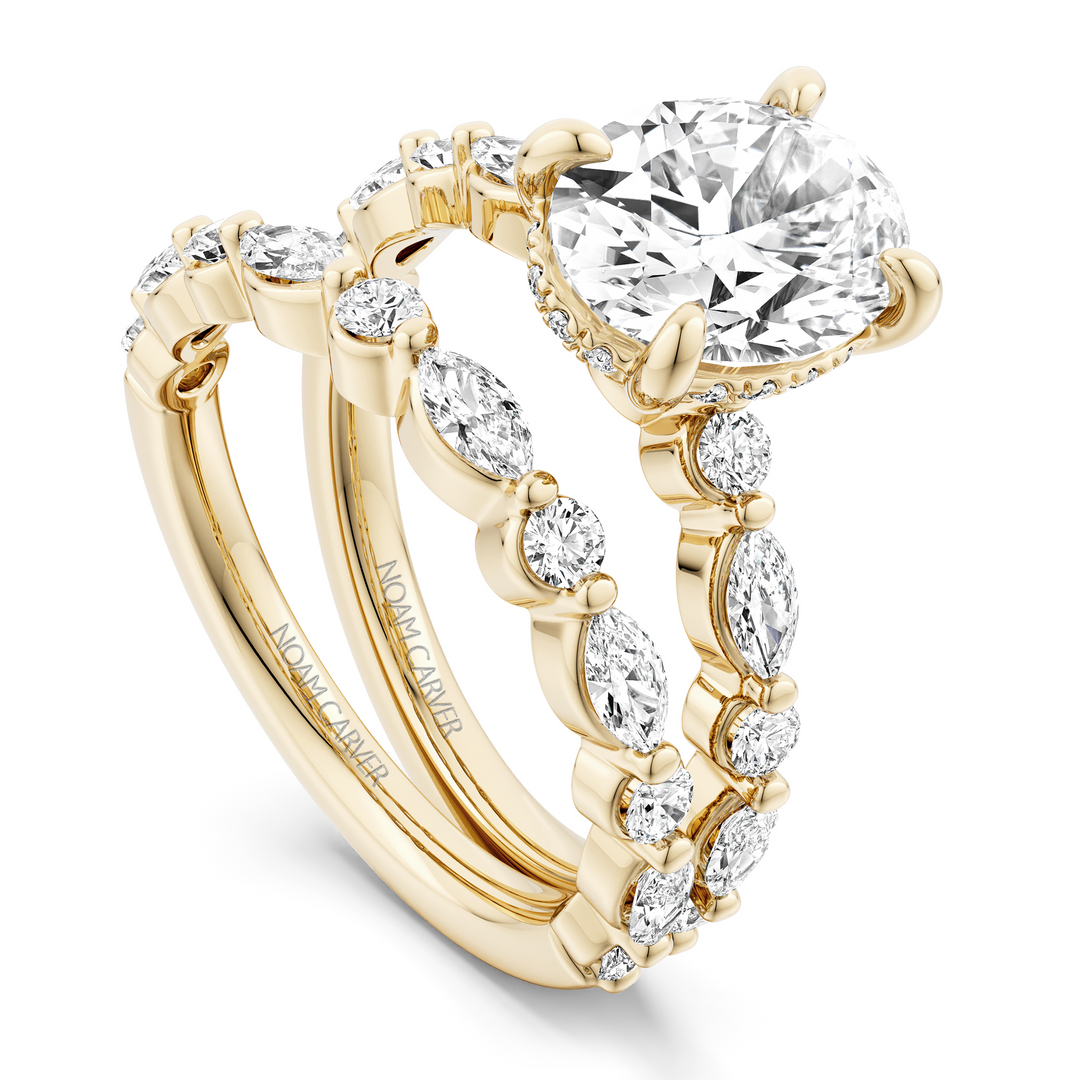 Yellow Gold Side Stones Diamond Engagement Ring Semi-Mount
Fits Centr