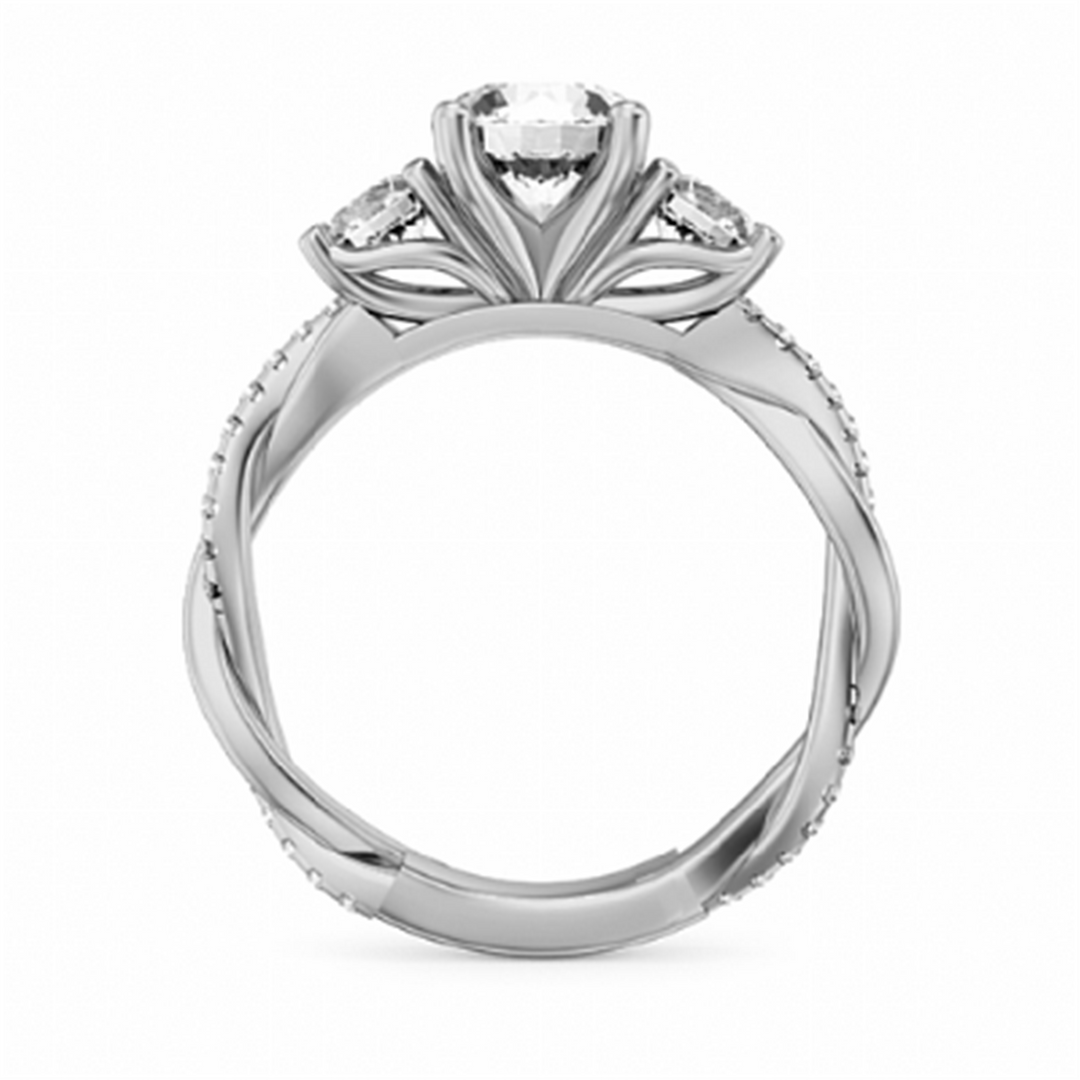 White Gold 3 Stone Diamond Semi-Mount