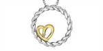 Load image into Gallery viewer, Silver + 10K Yellow Gold Circle with a Heart Polished Pendant Necklace