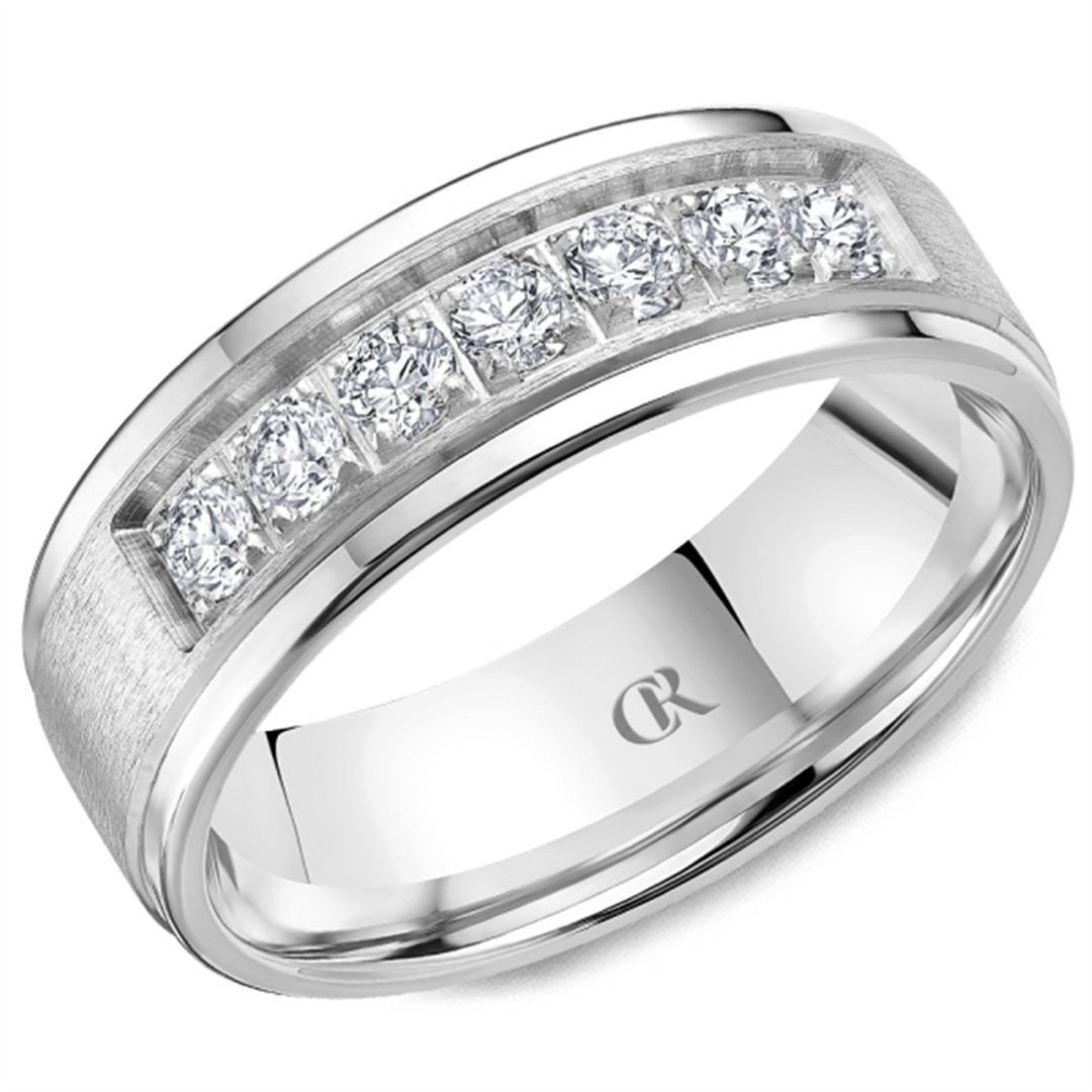 Men's White Gold Stepped Down Edges Diamond Band 
Total Diamonds: 0.5