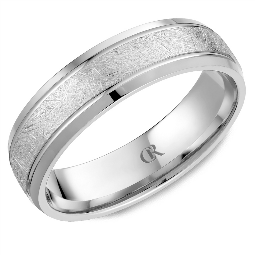 Men's White Gold Bevel Band with Diamond Brushed Finish 
Top Width: 6