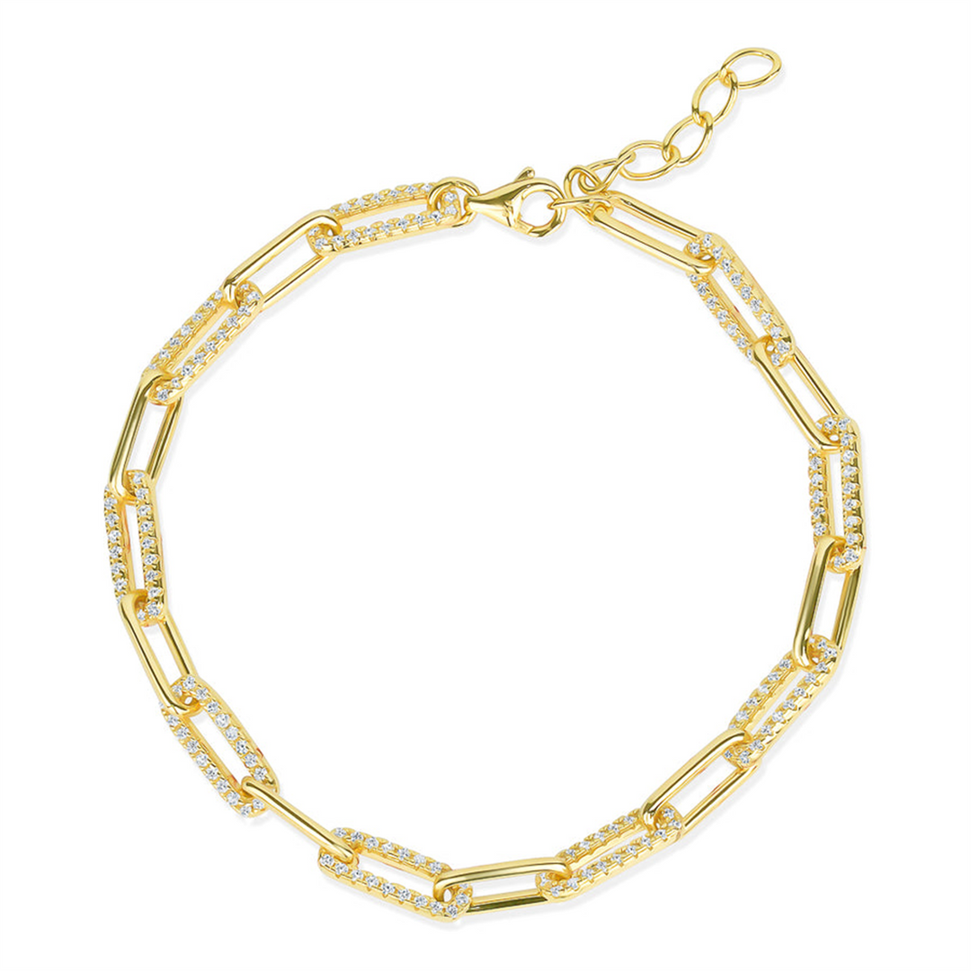 Yellow Sterling Silver Paperclip Bracelet 
Top Width: 4.3mm
Length: