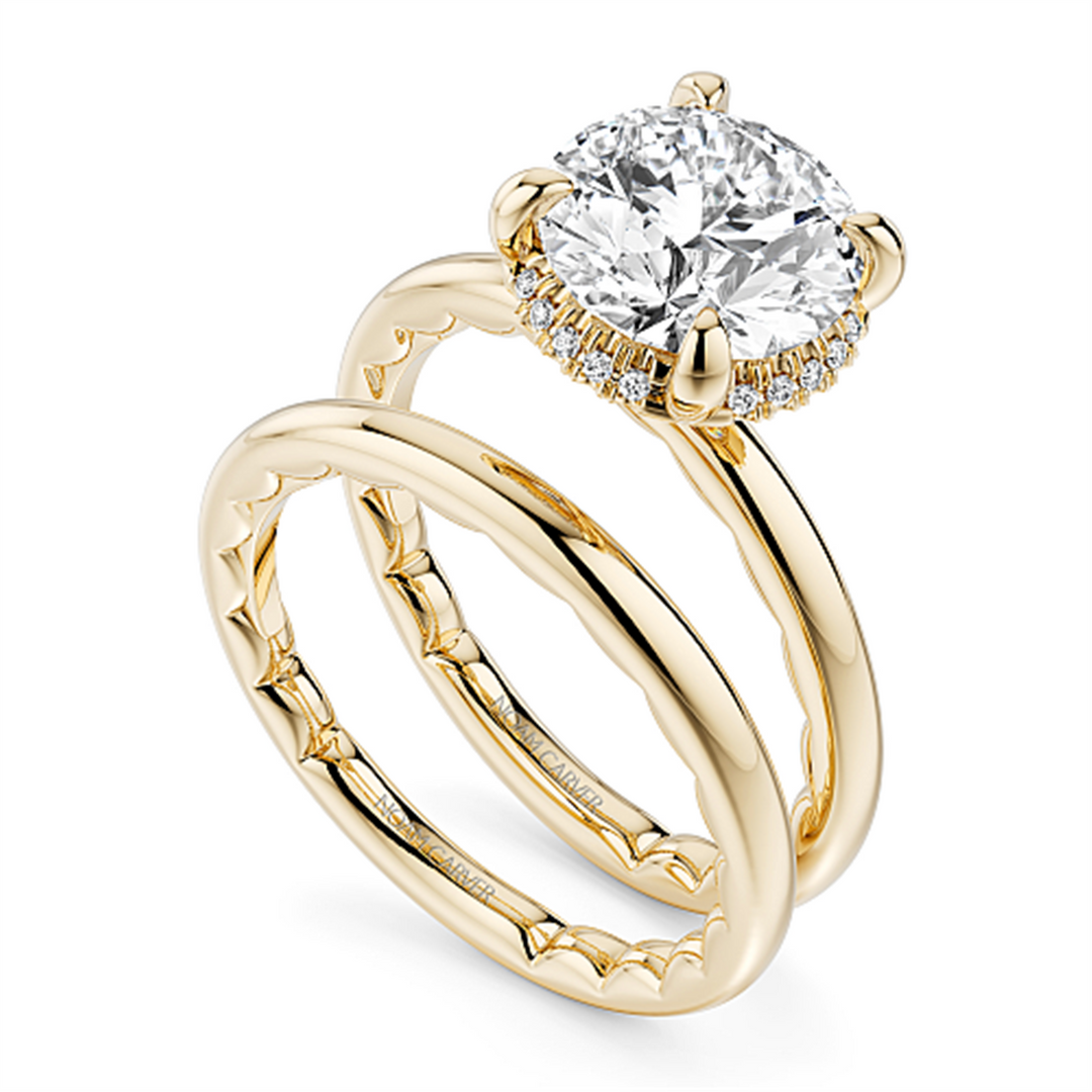 14K Yellow Gold Hidden Halo Diamond Engagement Ring Semi-Mount
Fits C