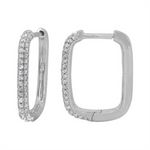 Load image into Gallery viewer, White Sterling Silver Cubic Zirconium Rectangular Polished Small Hoop