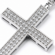 White Sterling Silver Cross Religious Pendant with Lab Diamond 
Lengt