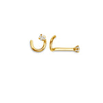 Load image into Gallery viewer, 14K Yellow Gold Corkscrew Nose Ring with Cubic Zirconia 
Collection: Sparkles
