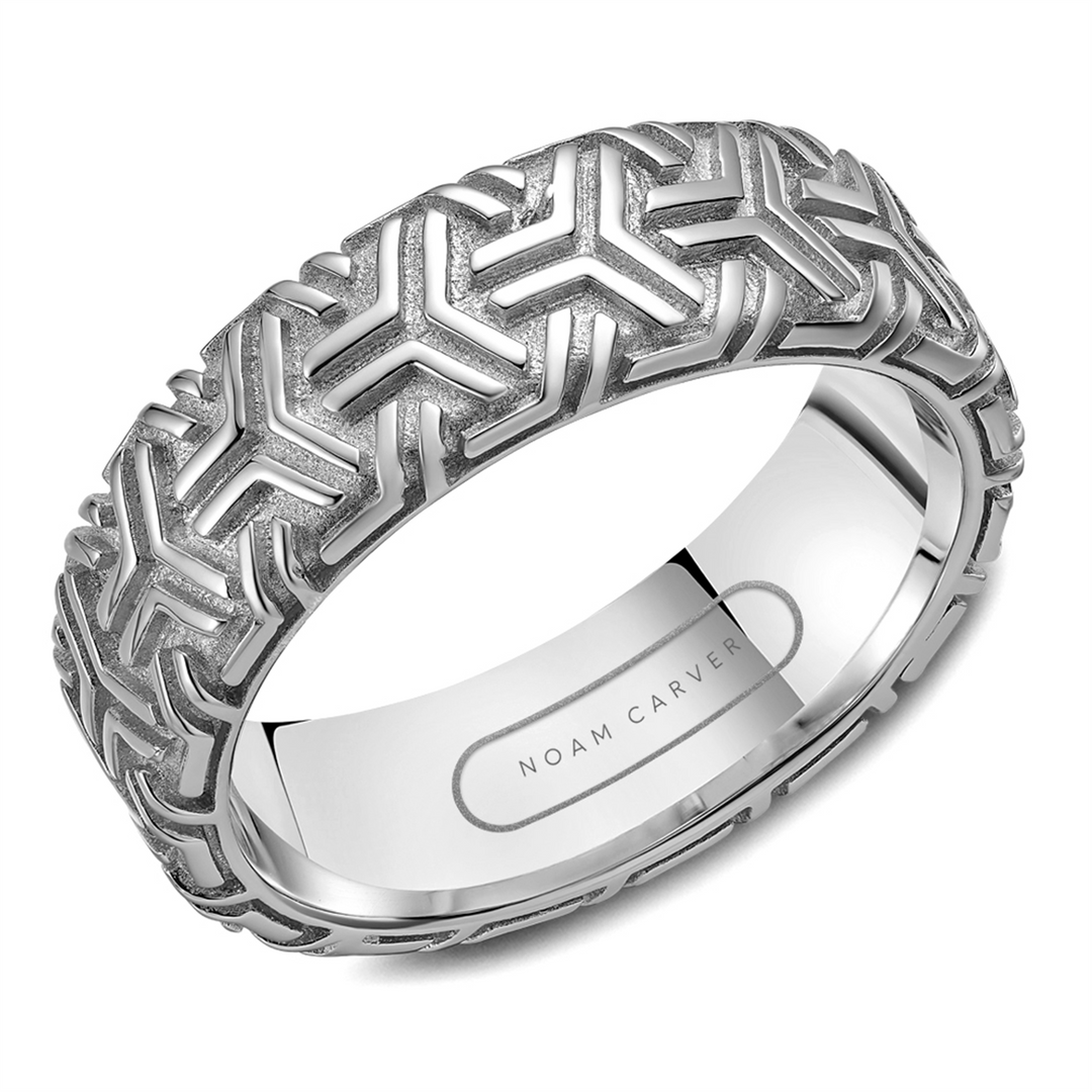 Men's White Gold Carved Band with Polished Finish