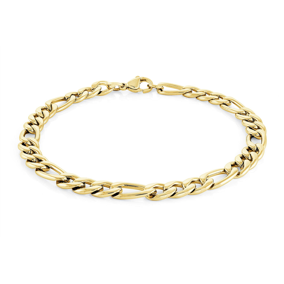 Gold Stainless Steel Figaro Bracelet 
Length: 8.5"