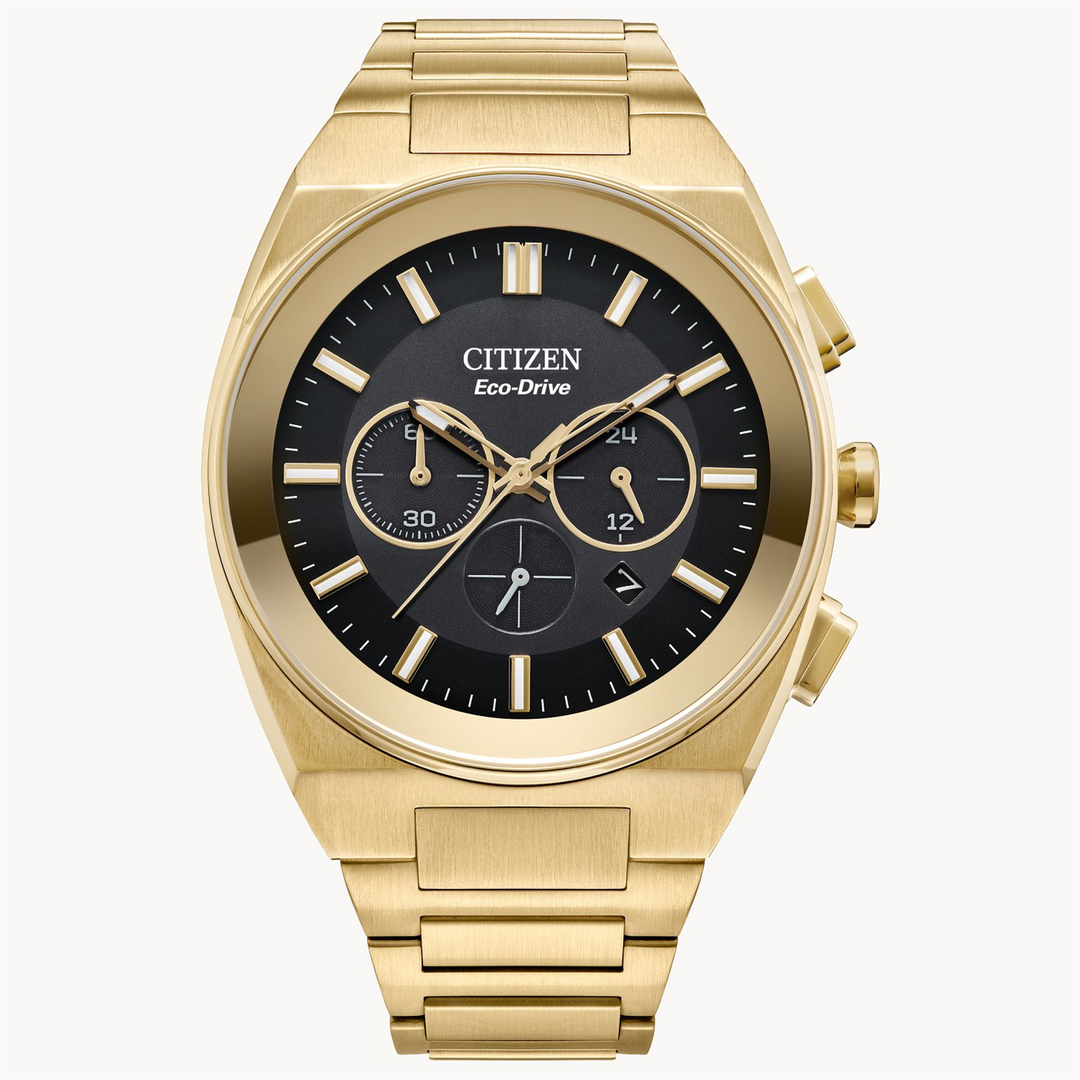 CITIZEN Men's Stainless Steel Eco-Drive Chronograph Watch with Black Dial