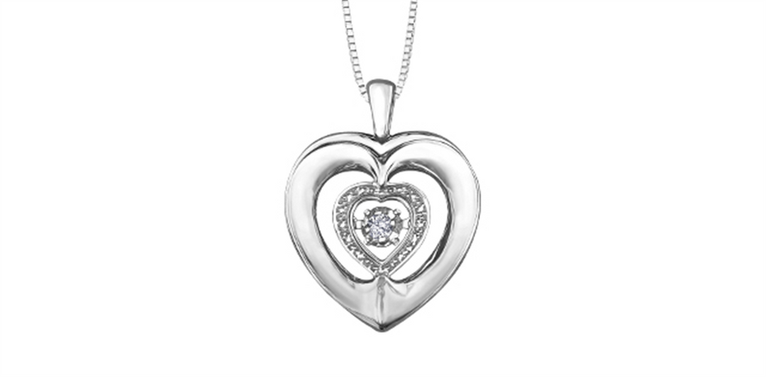 Sterling Silver Gold Diamond Heart Dancing Stone Pendant Necklace