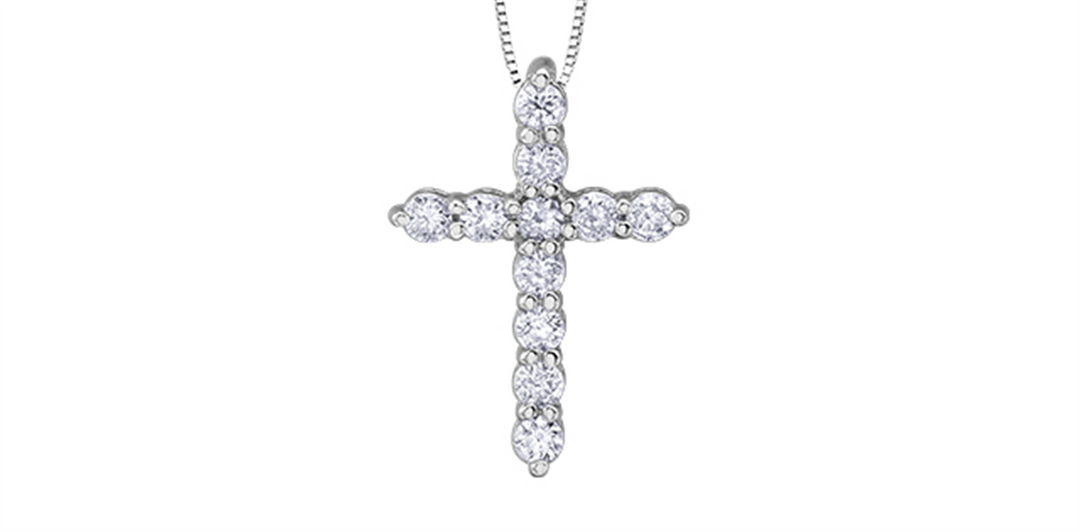 14K White Gold Diamonds Cross Pendant Necklace