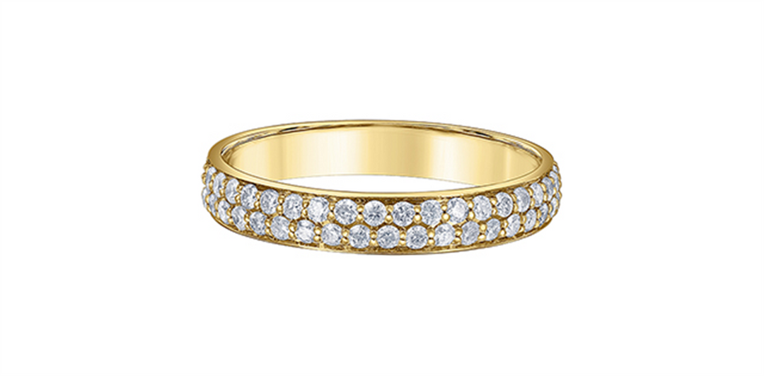 Lady's 10K Yellow Gold Bead Set Diamonds Band
Diamond Shape: Round
T