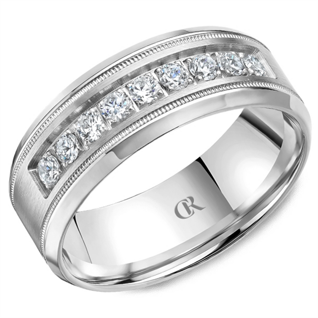 Men's White Gold Bevel Diamond Band 
Total Diamonds: 0.45cttw
Top Wi