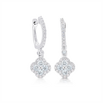 Load image into Gallery viewer, White Sterling Silver Cubic Zirconium Clover Polished Dangle Earrings
