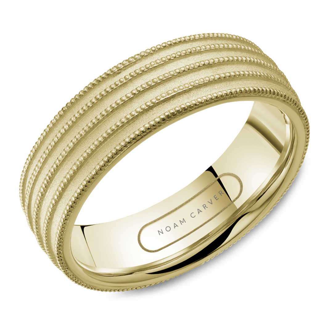 Men's Yellow Gold Carved Band with Sandblast Finish 
Top Width: 7 mm