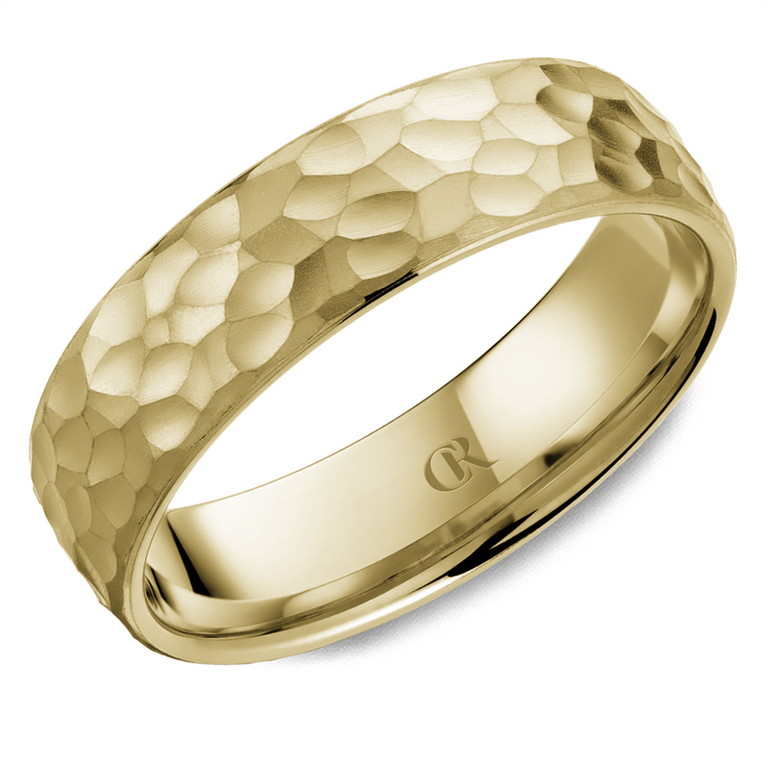 Men's Yellow Gold Domed Band with Hammered Finish 
Top Width: 6 mm
R