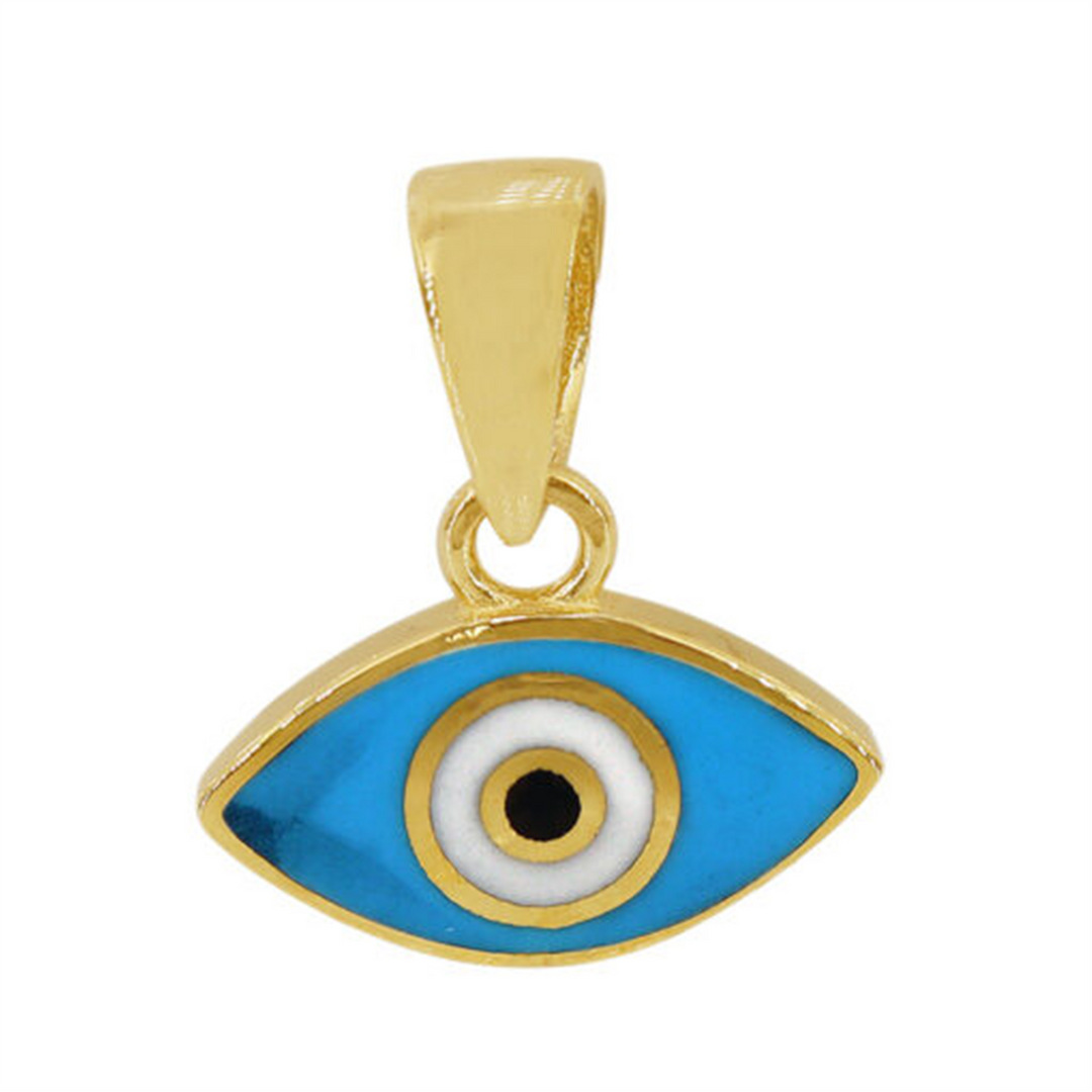 10K Yellow Gold Enamelled Evil Eye Pendant 
 
Length: 13mm
Width: 1
