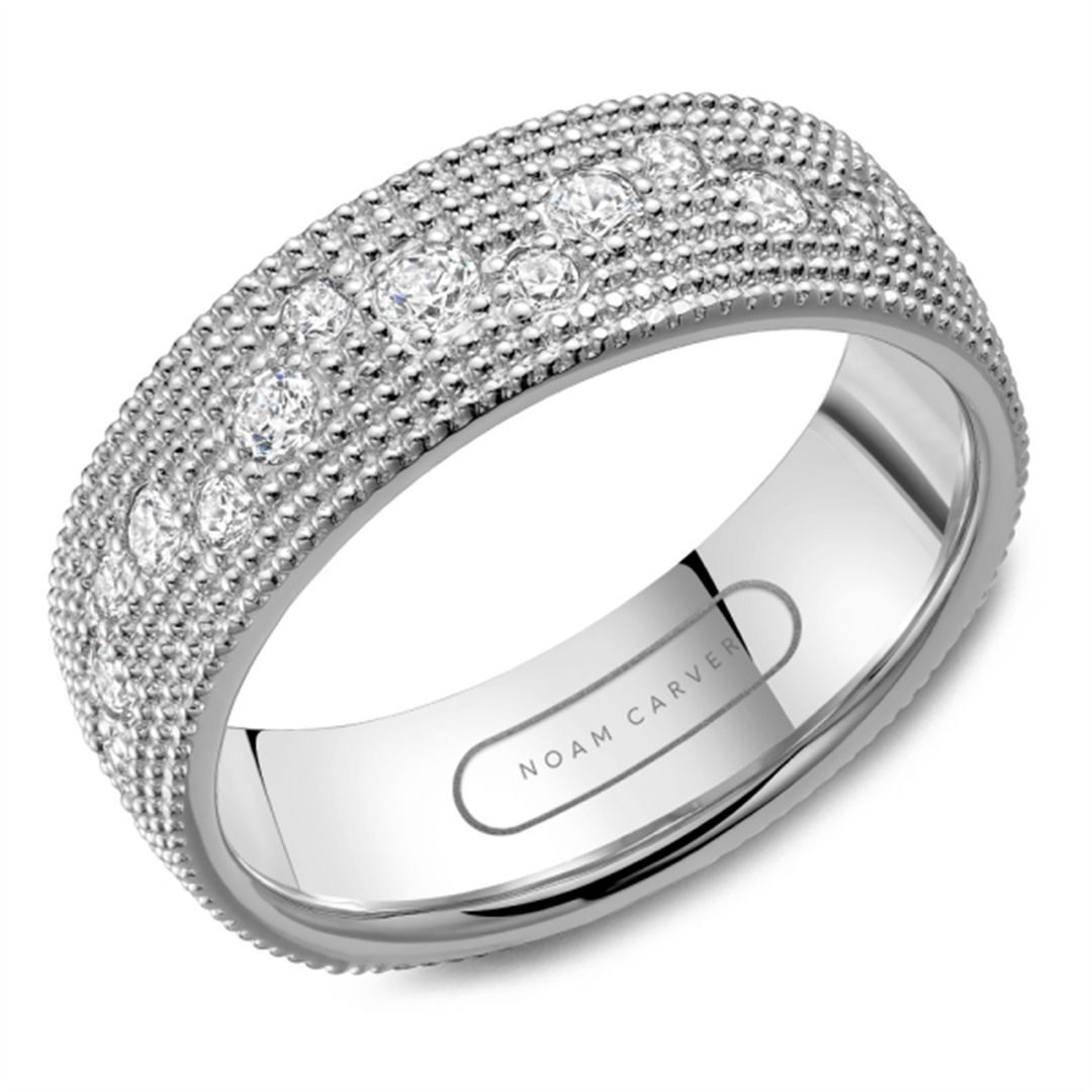 Men's White Gold Beaded Diamond Band