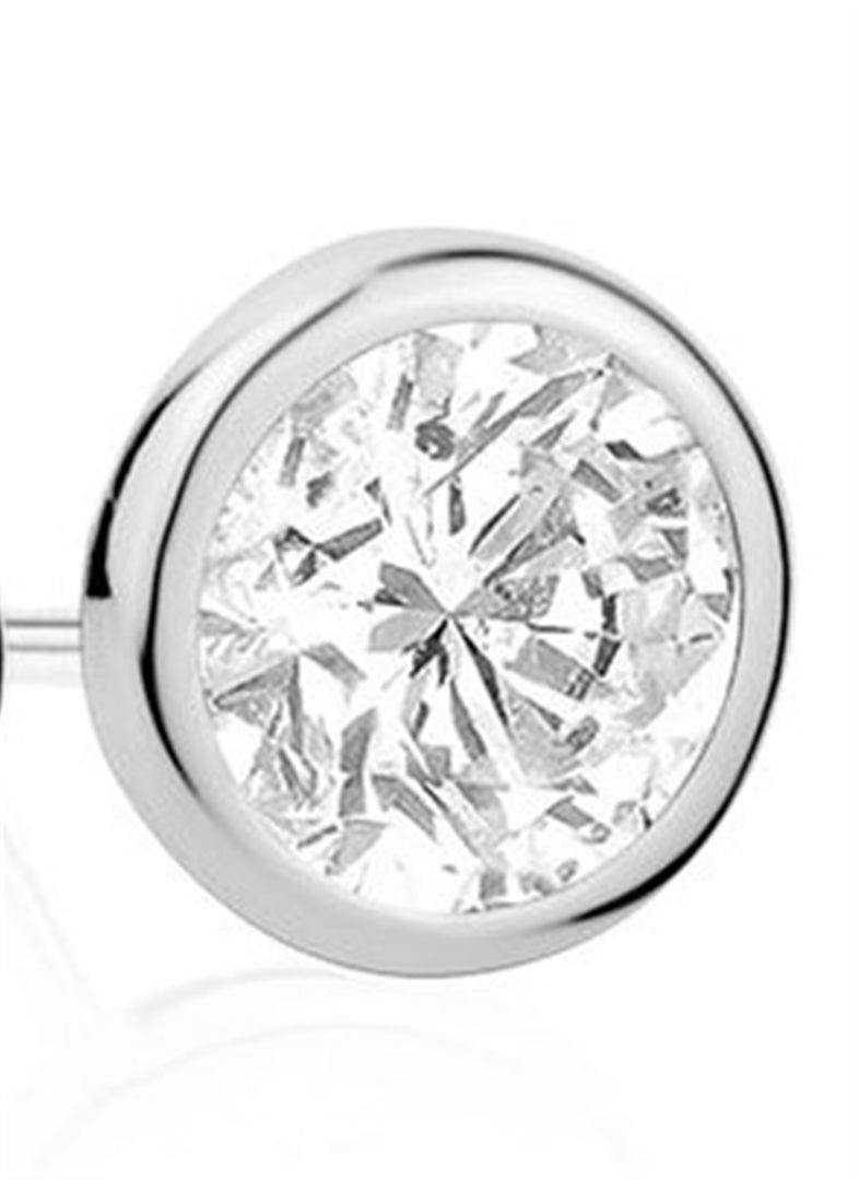 White Sterling Silver Cubic Zirconiums Bezel Polished Stud Earrings
E