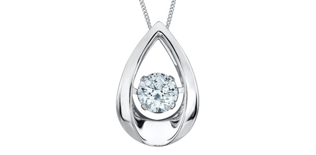 10K White Gold Lab Diamond Teardrop Dancing Stone Pendant Necklace