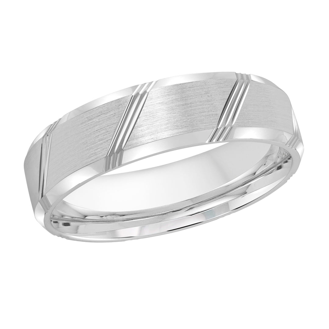 Men's 10K White Gold Bevel Band with Satin Finish