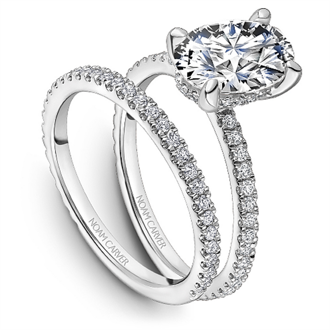 14K White Gold Side Stones Diamond Engagement Ring Semi-Mount
Fits Ce
