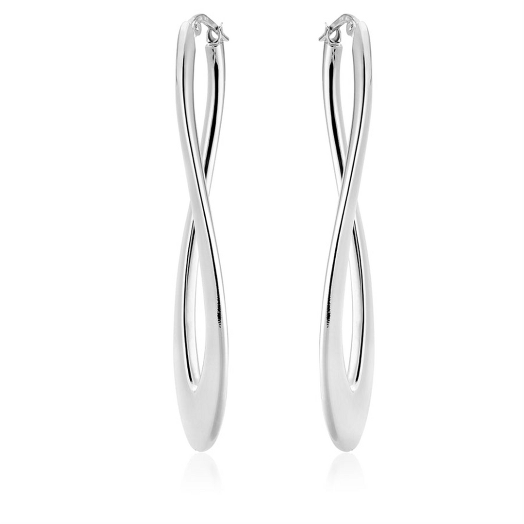 White Sterling Silver Polished Long Twisted Hoop Earrings
Earring Len