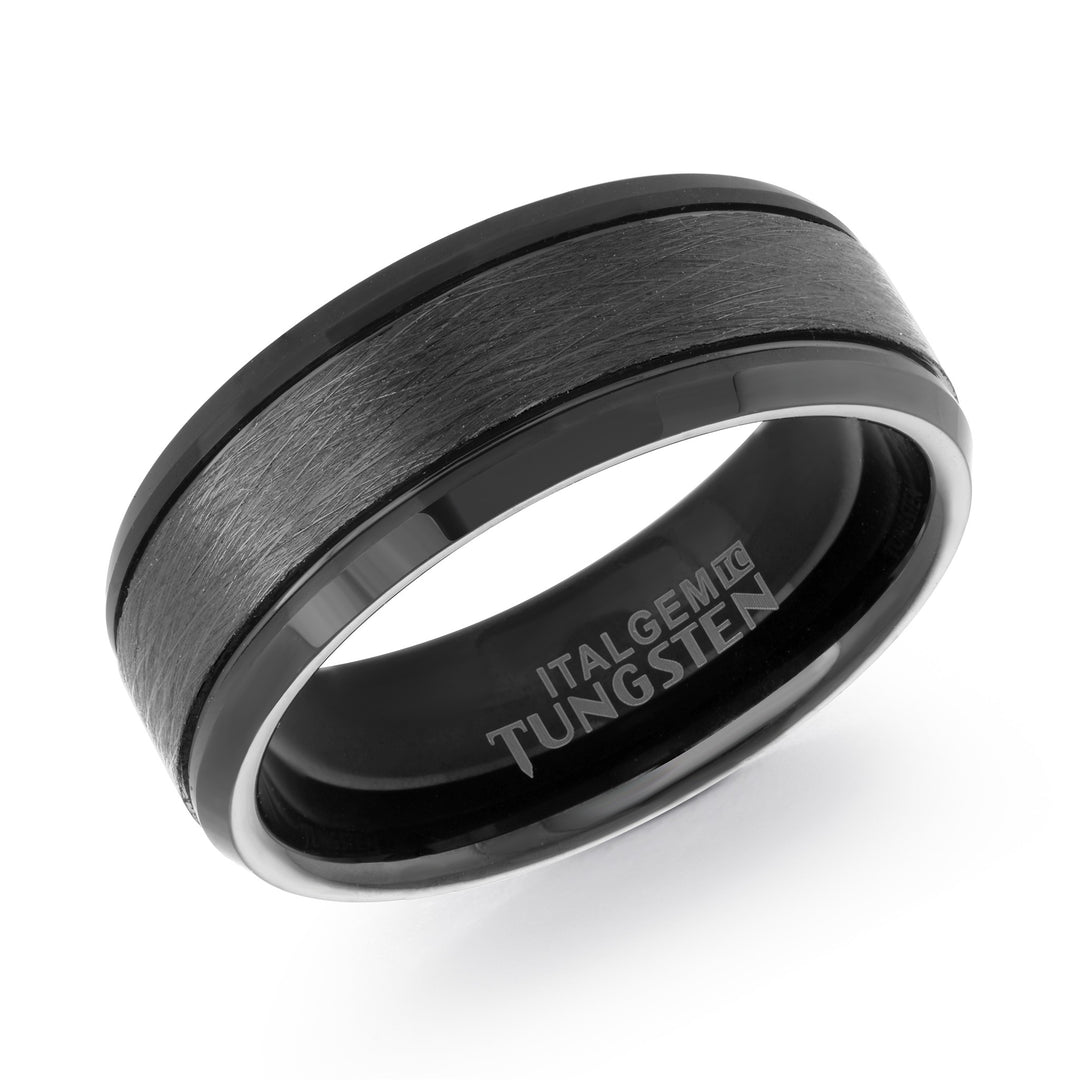 Black Tungsten Brushed Bevel Band Band 
Width: 8mm