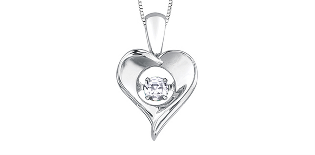 Sterling Silver Gold Heart White Topaz Dancing Stone Pendant Necklace