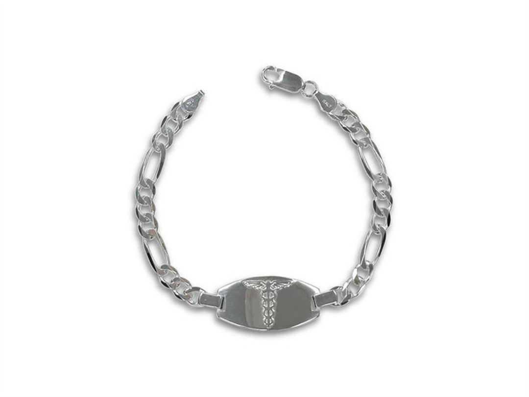 Sterling Silver Medical Figaro Bracelet 
Top Width: 5.7mm
Length: 8"