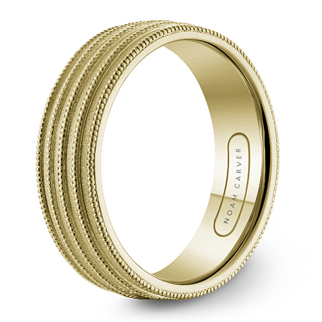 Men's Yellow Gold Carved Band with Sandblast Finish 
Top Width: 7 mm