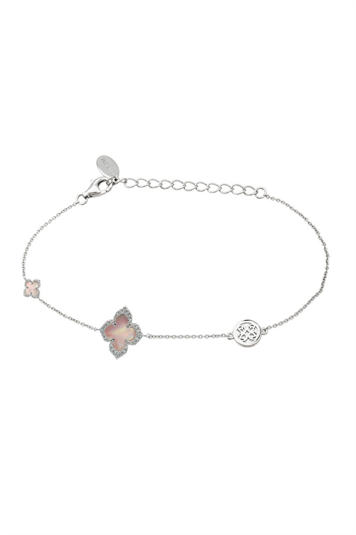 White Sterling Silver Flower Open Link Bracelet 
Top Width: 16mm
Len